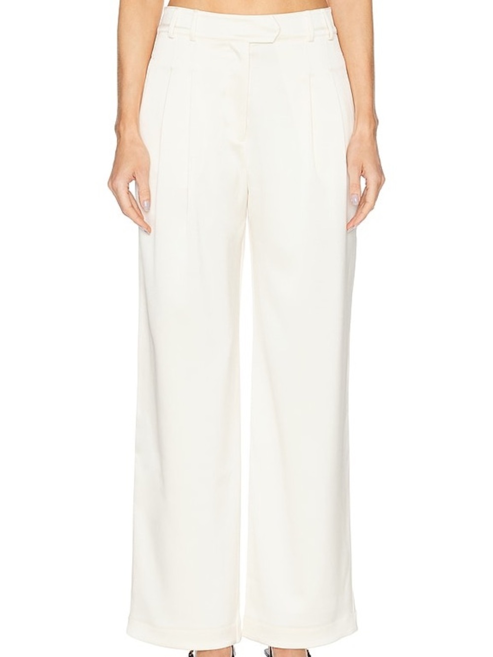 Toteme Cuff-Slit Cream Shiny Trousers Size 38 US 6